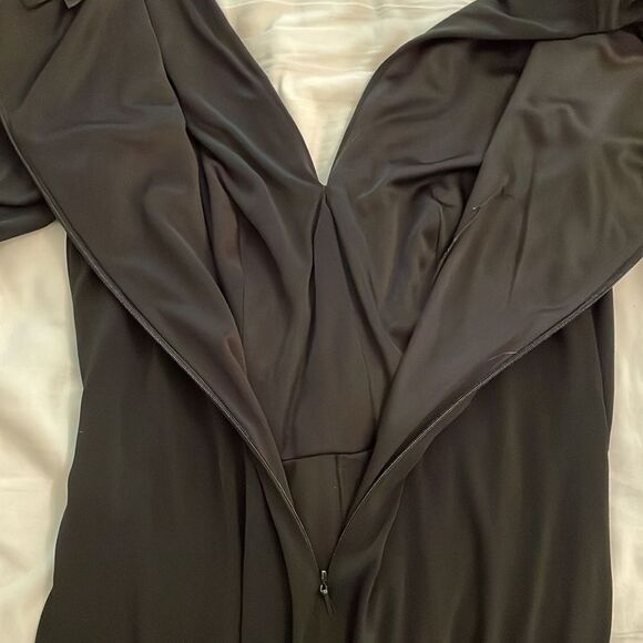 Tadashi Black Twist  Knot Cocktail Dress Womens Medium Lined V-Neck Ruching - Picture 5 of 13